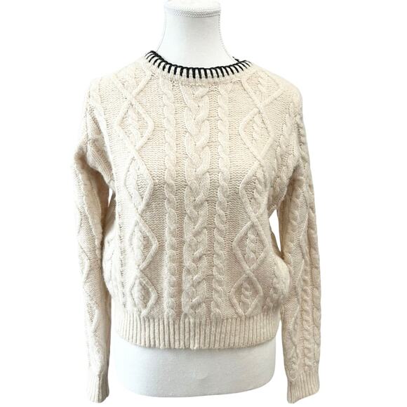 MNG Mango Cable Knit Pullover with Contrasting Trim Wmns Size Medium Wool Blend - Picture 13 of 16